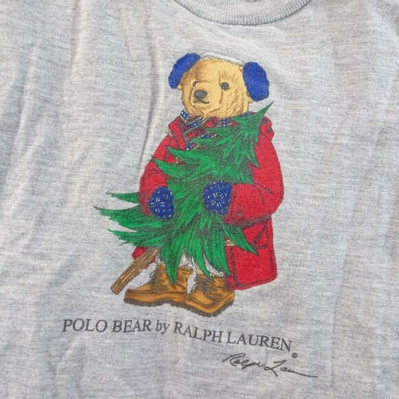 Polo Ralph Lauren Shirt Short Sleeve Size 5 Boy Polo Bear Christmas Tree Holiday - Picture 2 of 5